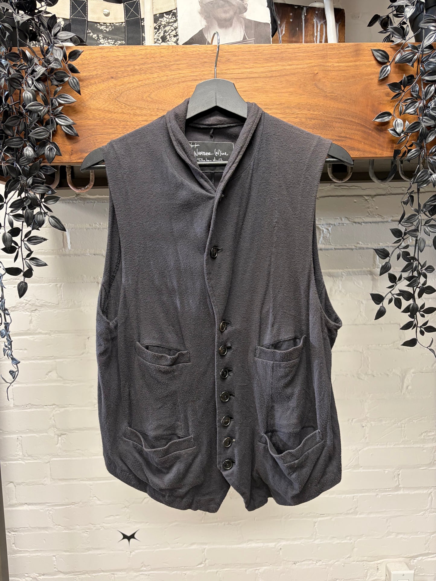 SS2007 Number (N)ine ‘Birds’ Cashmere Blend Black Casual Layering Vest