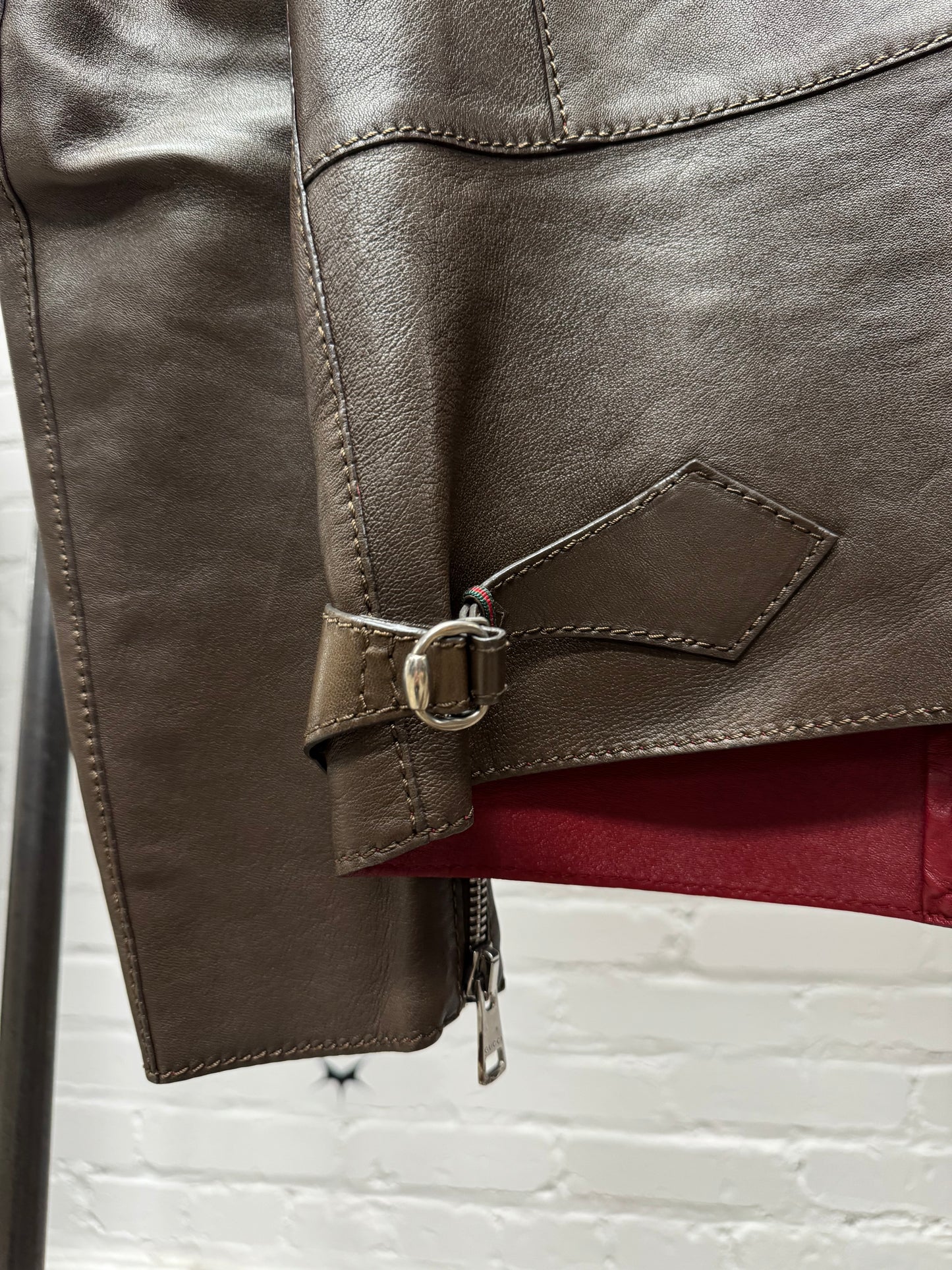 Gucci by Tom Ford Military Inspired Brown Lambskin Leather Field Jacket