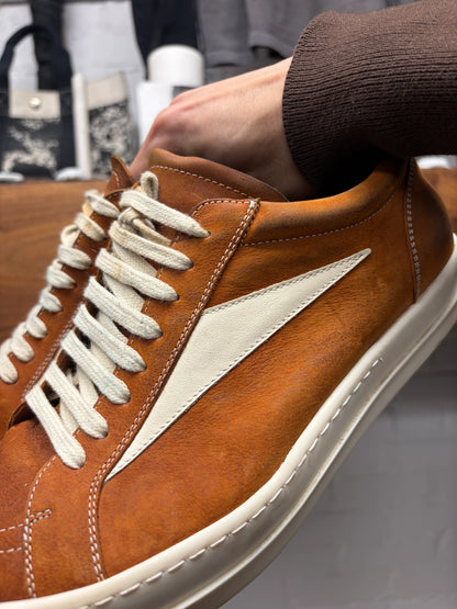 SS2024 Rick Owens ‘Vans’ Clay/Milk Leather Low Top Sneakers