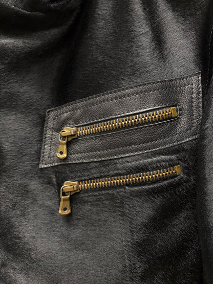 2000s Dolce & Gabanna Mainline Pony-Hair/Buffalo Leather ‘Runway’ Hybrid Motorcycling High Neck Jacket