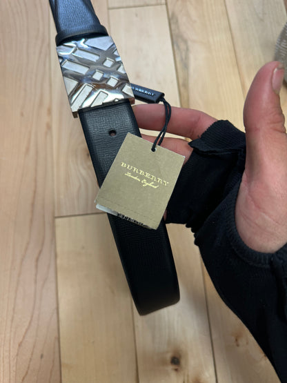 Burberry ‘Nova Check’ Buckle Black Leather Belt