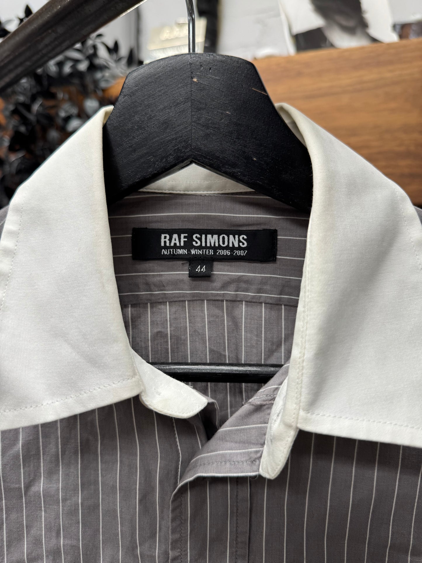 SS2006 Raf Simons Pinstripe ‘R’ Embroidered Logo Button Up Shirt