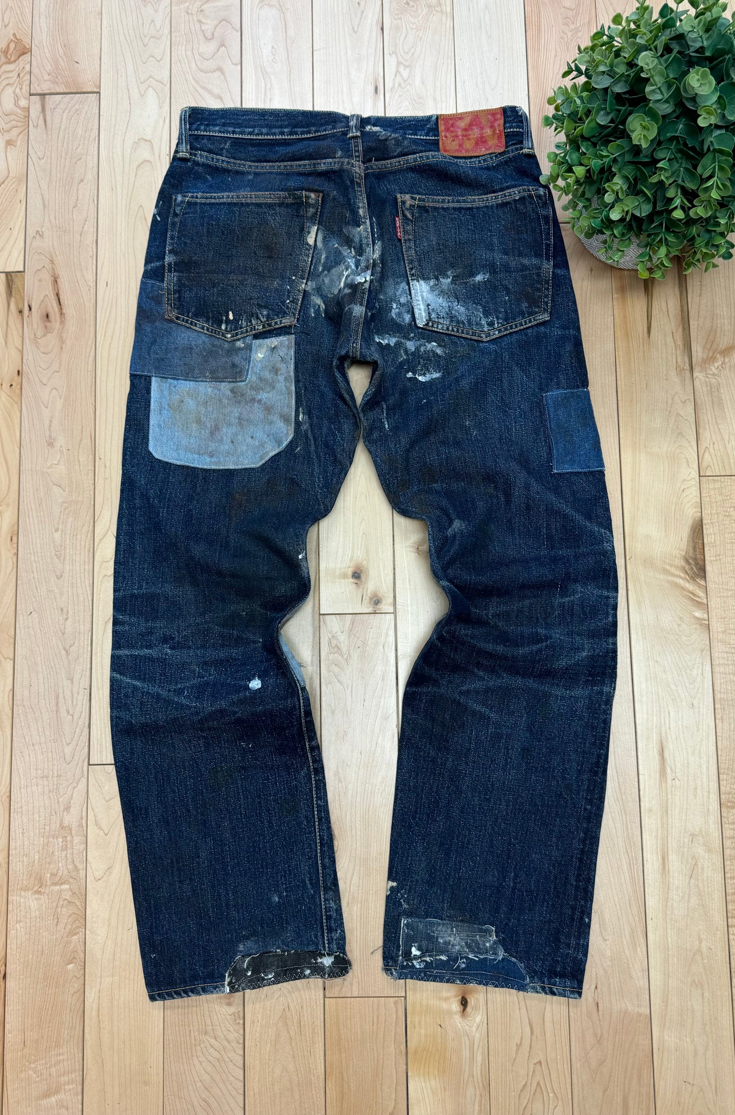 1/1 pair of Kapital ‘Okinawa’ Patchwork Blue Wide Cut Denim