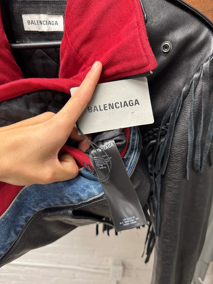 AW2018 Balenciaga ‘Triple Layer’ Denim/Sweatshirt/Leather Fringe Jacket