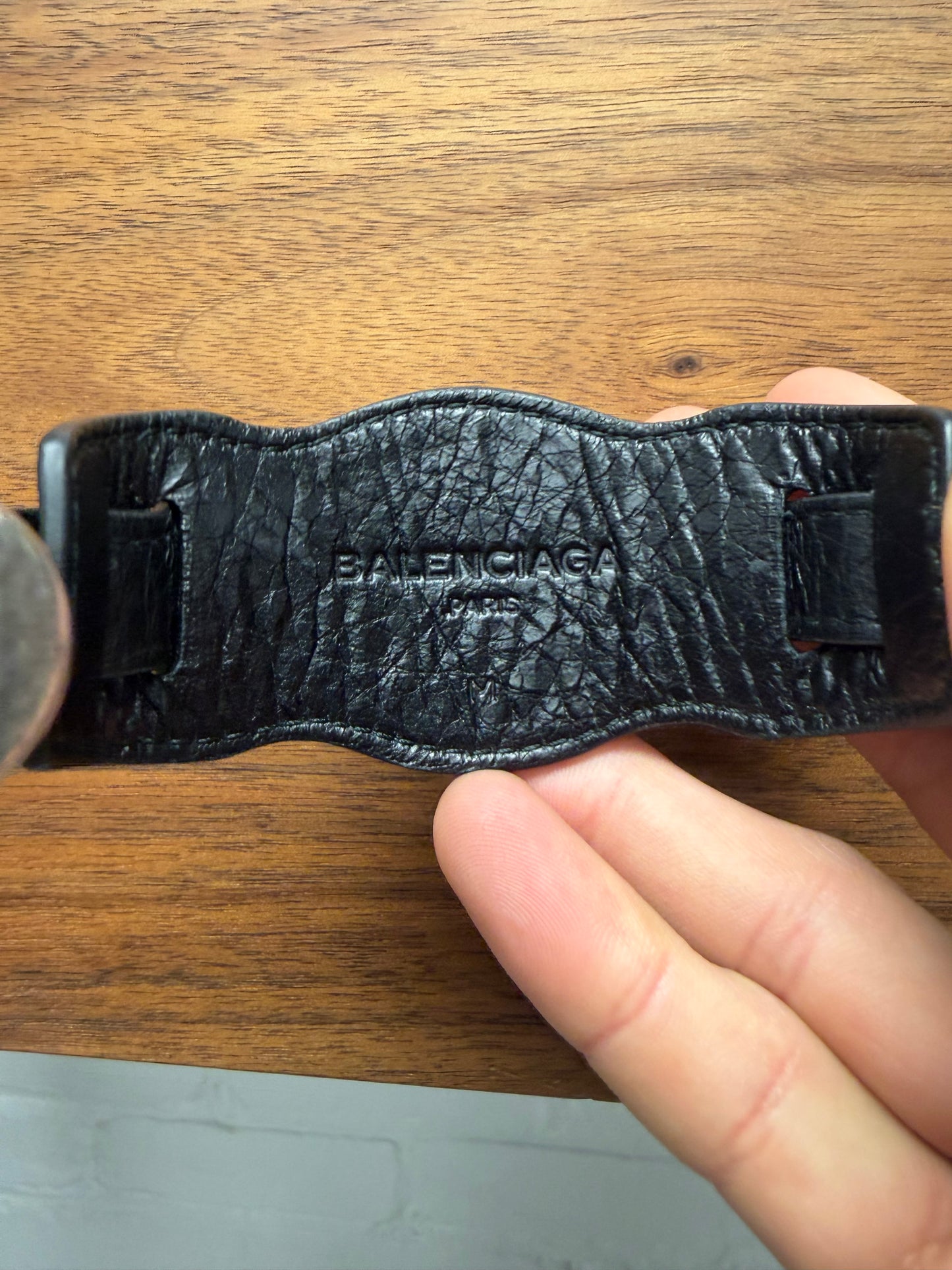 Balenciaga ‘Giant’ Black Calfskin Leather/Silver Stud Bracelet