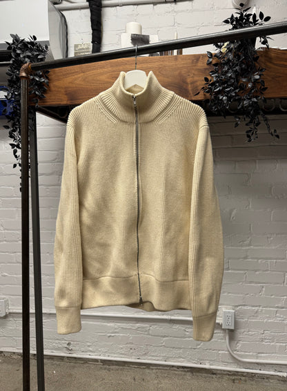 SS2021 Maison Margiela Cream White ‘Drivers’ Heavy Zip-Up Knit Sweater