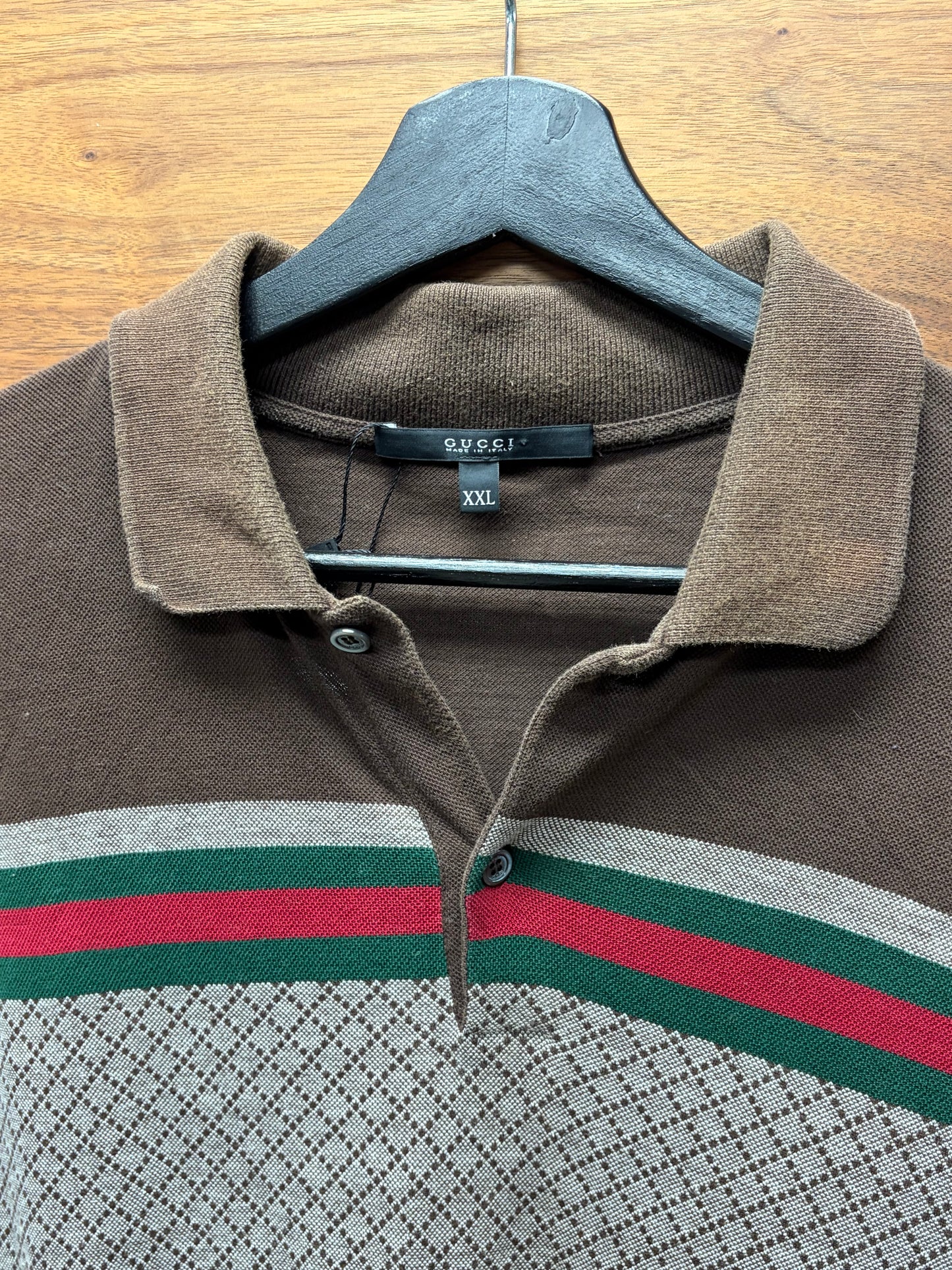 Vintage 2000s Gucci GG Interlock Monogram Brown Cotton Polo