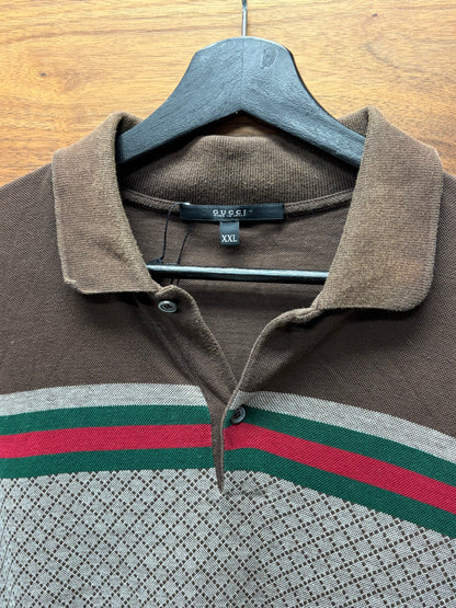 Vintage 2000s Gucci GG Interlock Monogram Brown Cotton Polo