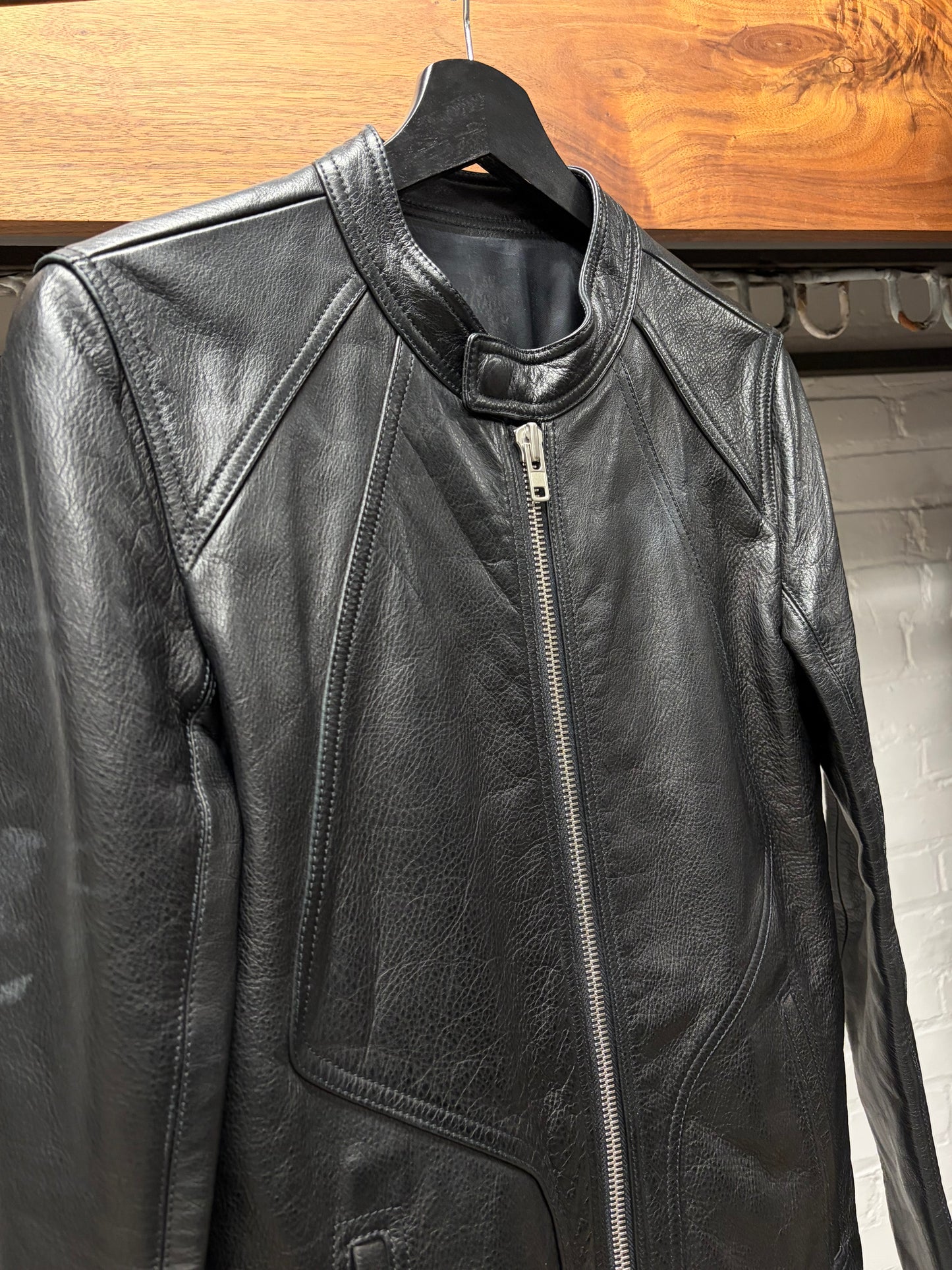 AW2014 Rick Owens ‘Moody’ Black Pebbled Leather Biker Jacket