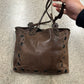 Prada Eyelet Studded Brown Leather Shoulder Bag