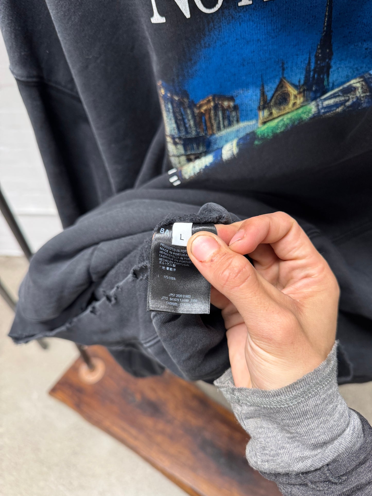 SS2021 Balenciaga ‘Notre Dame’ Thrash Distressed Oversized Black Hoodie