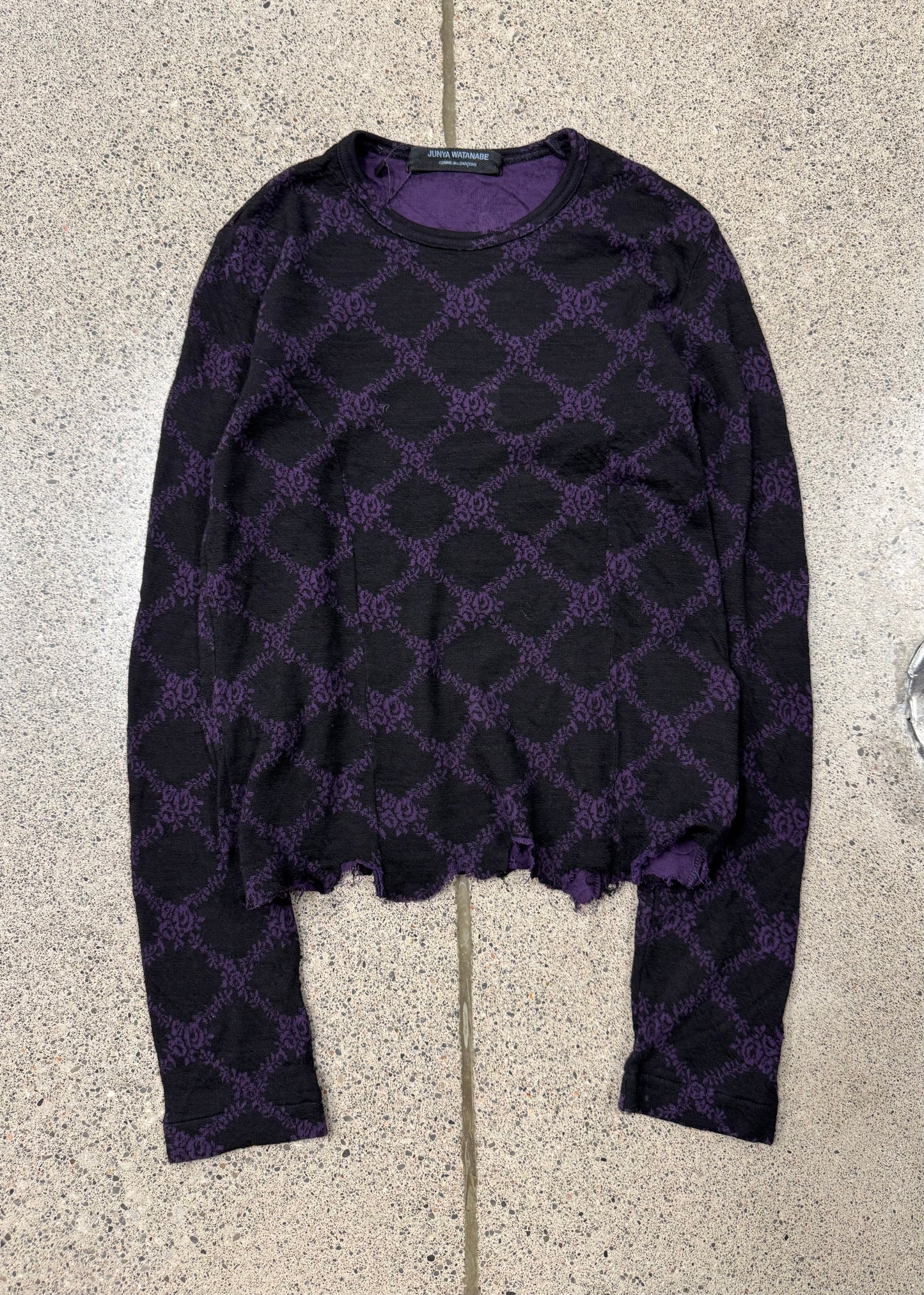 AW2002 Junya Watanabe Black/Purple Diamond Pattern Grunge Sweater