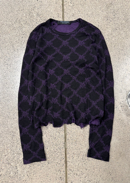 AW2002 Junya Watanabe Black/Purple Diamond Pattern Grunge Sweater