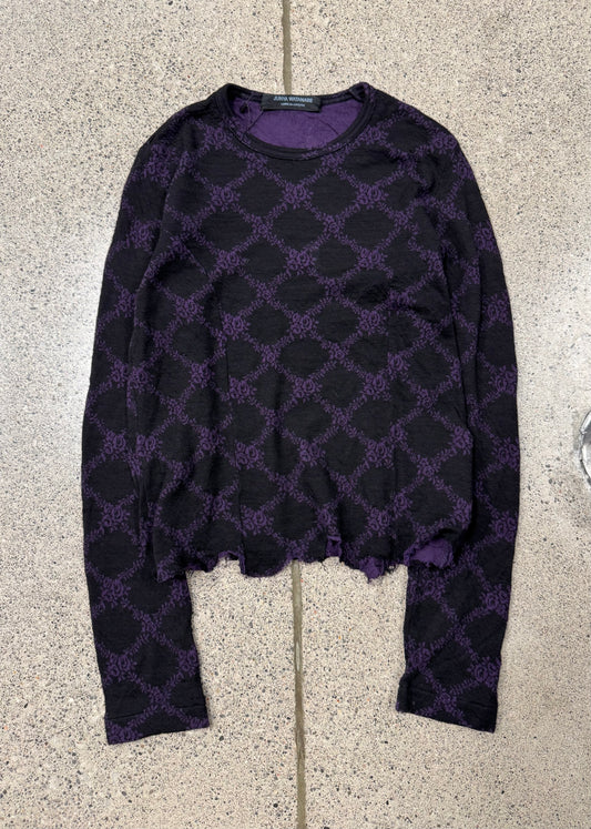 AW2002 Junya Watanabe Black/Purple Diamond Pattern Grunge Sweater