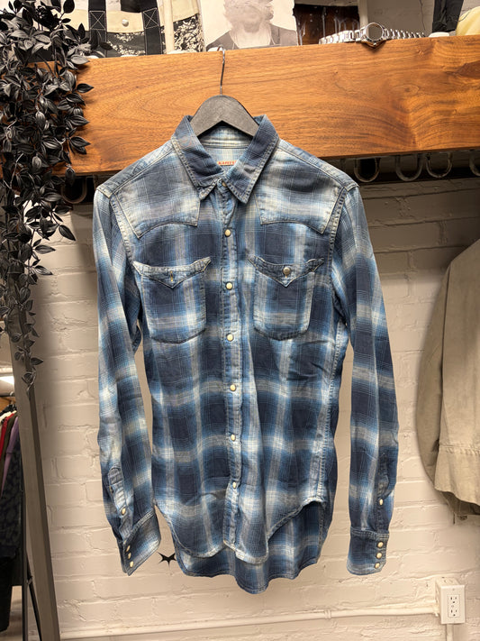 Kapital Shadow Plaid Button Snap Vintage Inspired Flannel