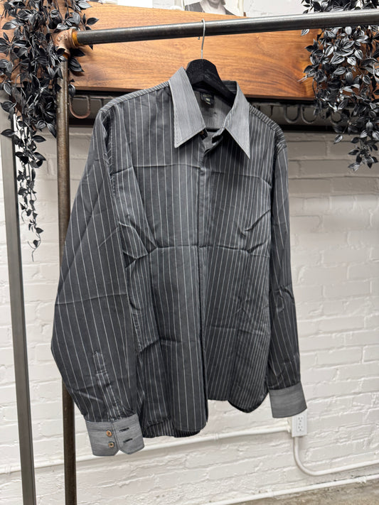 Vintage Jean Paul Gaultier Homme ‘Pinstripe’ Grey Dagger Collared Shirt