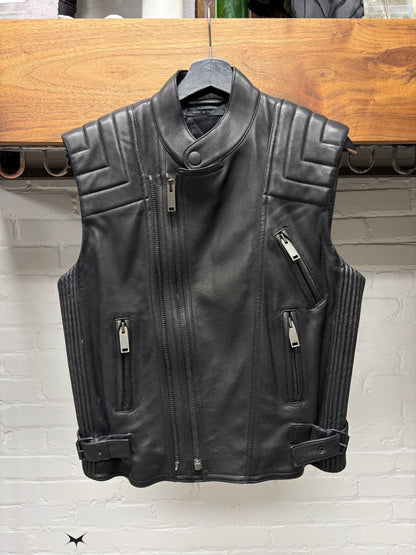 Gucci by Tom Ford Mens Lambskin Leather Black Zipper Detailed Biker Vest