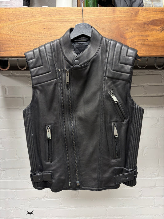 Gucci by Tom Ford Mens Lambskin Leather Black Zipper Detailed Biker Vest