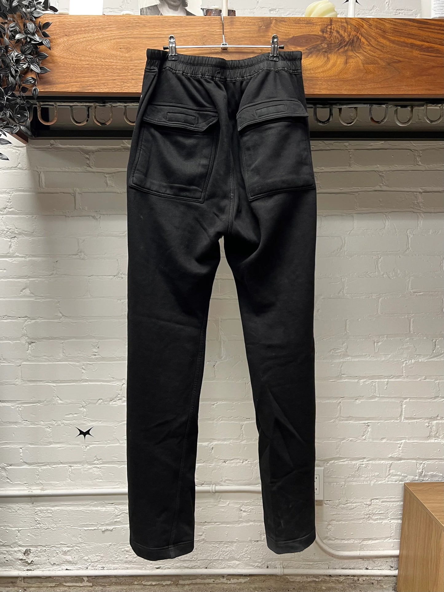 Rick Owens ‘Pusher’ Black Cotton Wide Leg Drawstring Sweatpants