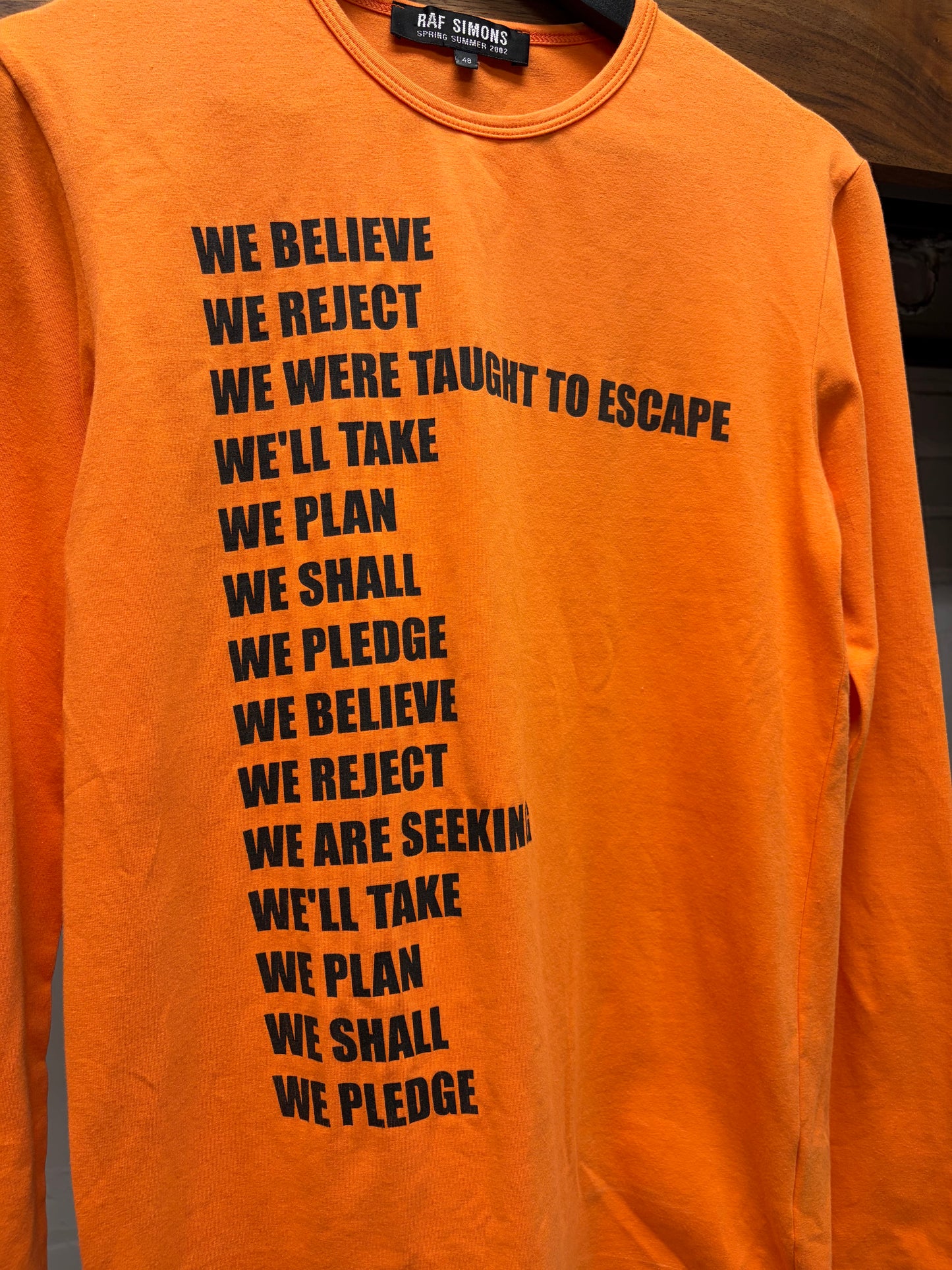 SS2002 Raf Simons ‘Woe Unto Those Who Spit on the Fear Generation’ Orange Long Sleeve Shirt