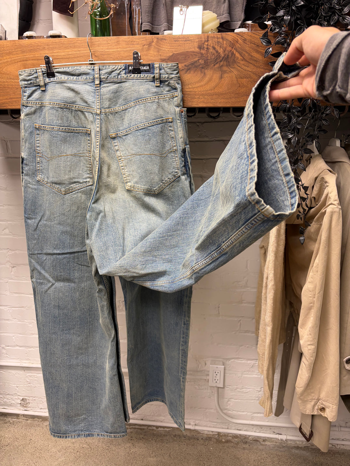 2023 Balenciaga 'Double Leg' Dirt Washed Blue Wide Leg Denim