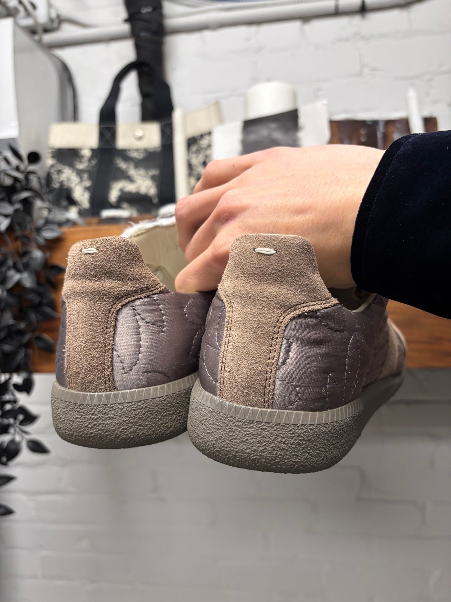 Maison Margiela Taupe Brown ‘G.A.T.’ Suede Low Top Sneakers
