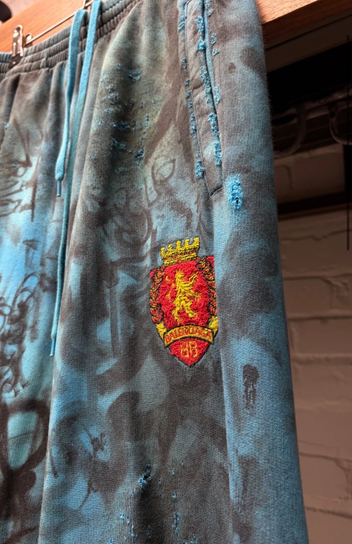 SS2023 Balenciaga ‘Skater’ Blue Graffiti Wide Leg Drawstring Sweatpants