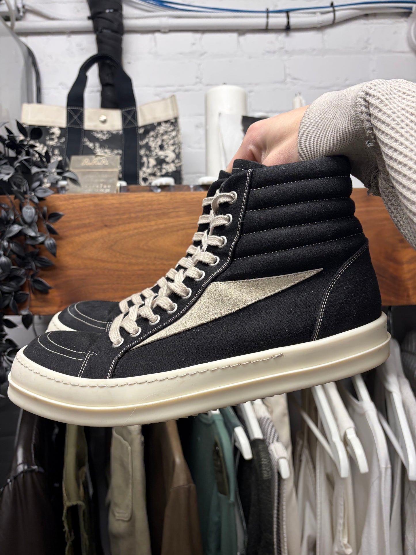 Rick Owens ‘Vans’ Black Canvas High Top Sneakers
