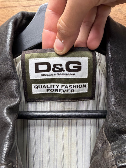 Dolce & Gabbana Natural Brown Patina Lambskin Leather Motorcycling Jacket