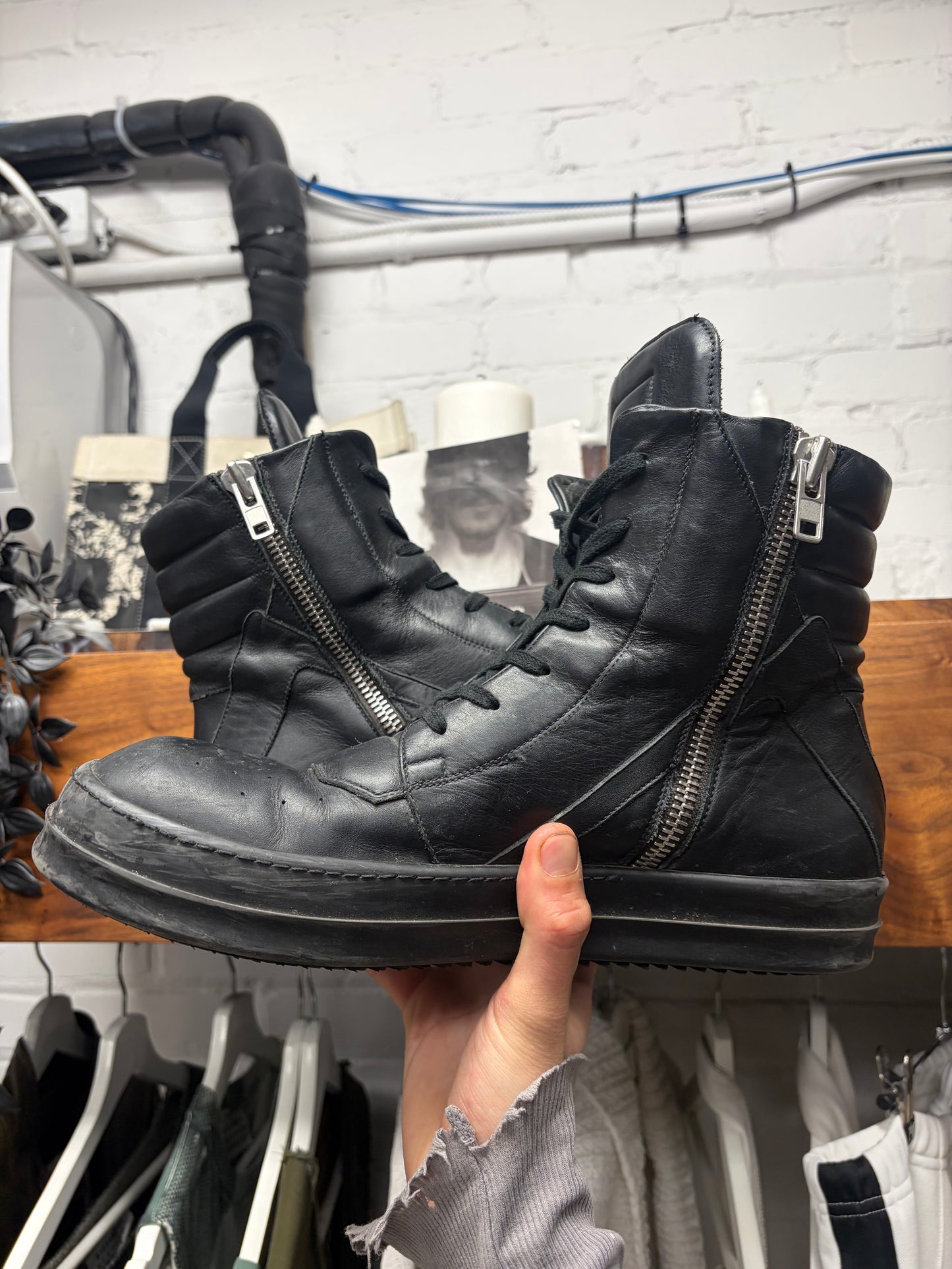 Rick Owens ‘Short Tongue’ Triple Black Geobasket High Top Sneakers