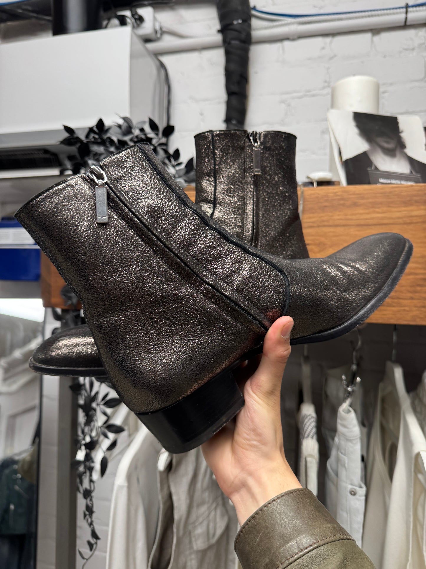 AW2016 Saint Laurent by Hedi Slimane ‘Crinkled Metallic’ Silver Wyatt Boots