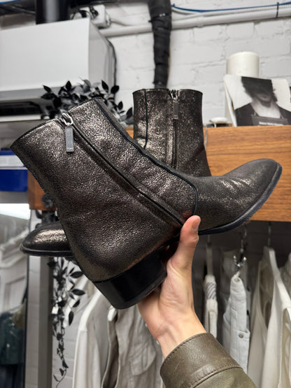 AW2016 Saint Laurent by Hedi Slimane ‘Crinkled Metallic’ Silver Wyatt Boots