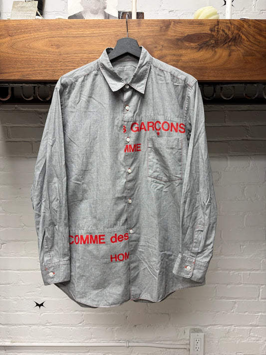 2001 Comme Des Garçons Homme ‘Split Logo’ Red/Grey Button Up Shirt