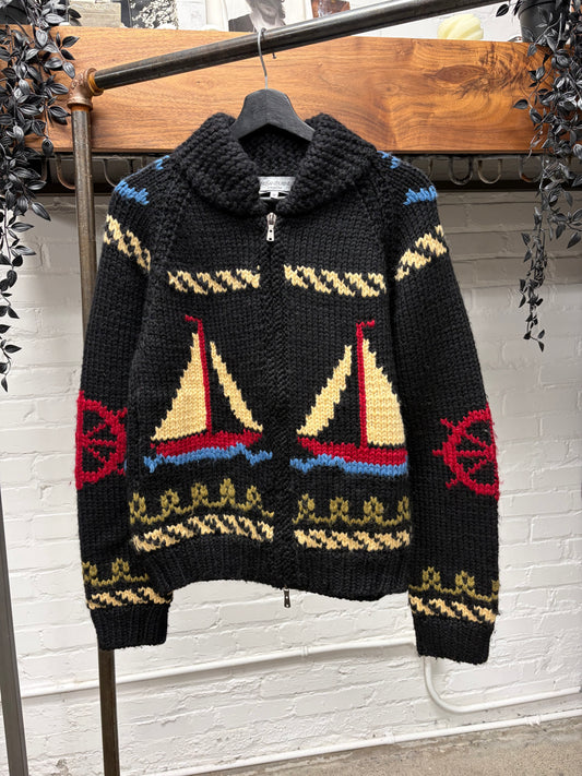 Vintage Yves Saint Laurent ‘Rive Gauche’ Sailboat Wool Cowichan Sweater