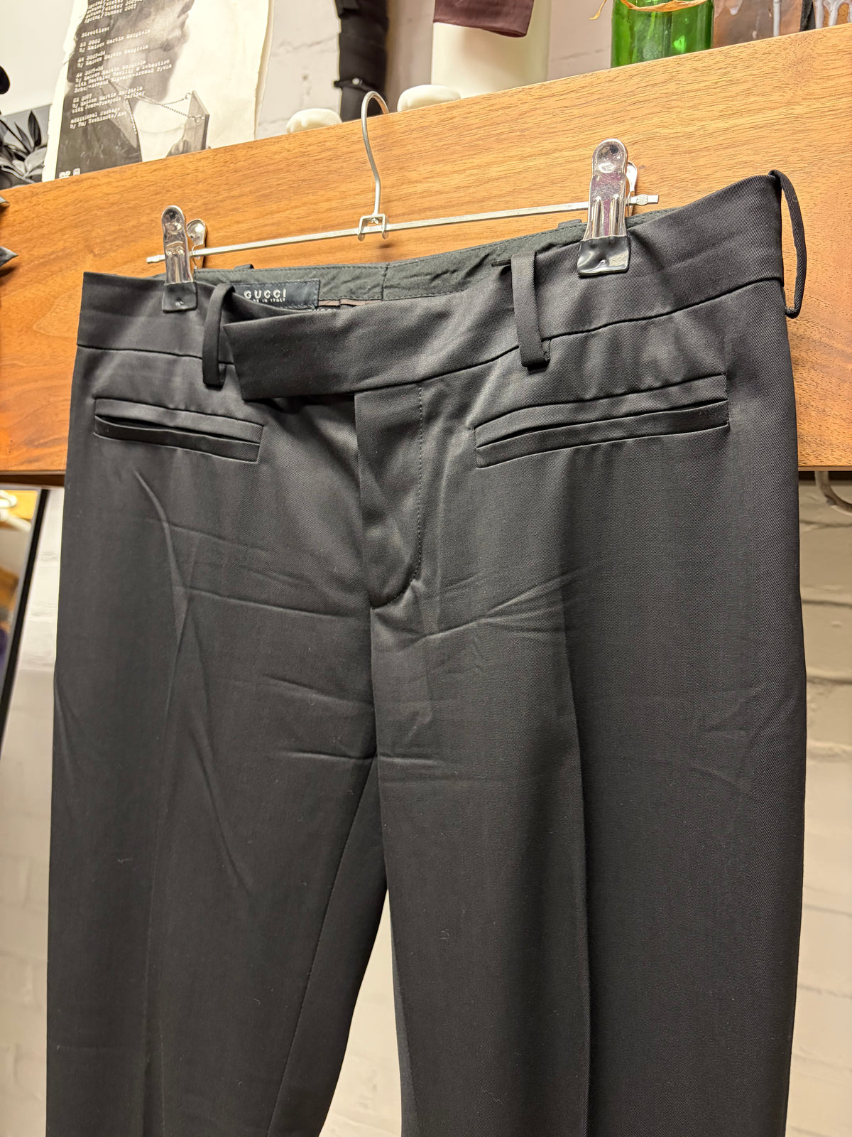AW2004 Gucci by Tom Ford Pleated Black Slim Cut Flared Leg Trousers