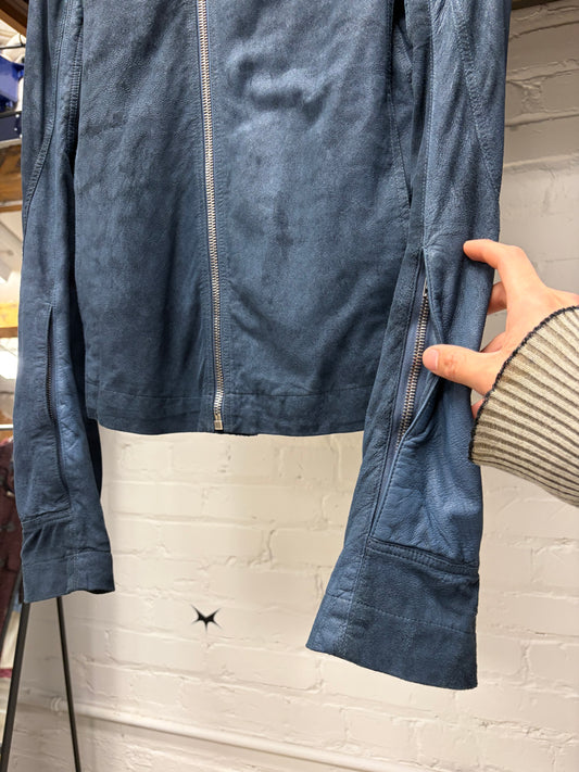 AW2018 Rick Owens Sisyphus ‘Mollino’ Olympic Blue High Neck Zip Blistered Lambskin Leather Jacket