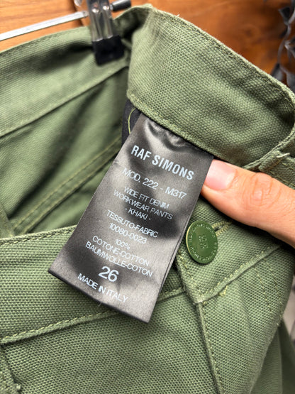 AW2022 Raf Simons Green ‘RS Patch’ Logo Wide Leg Denim