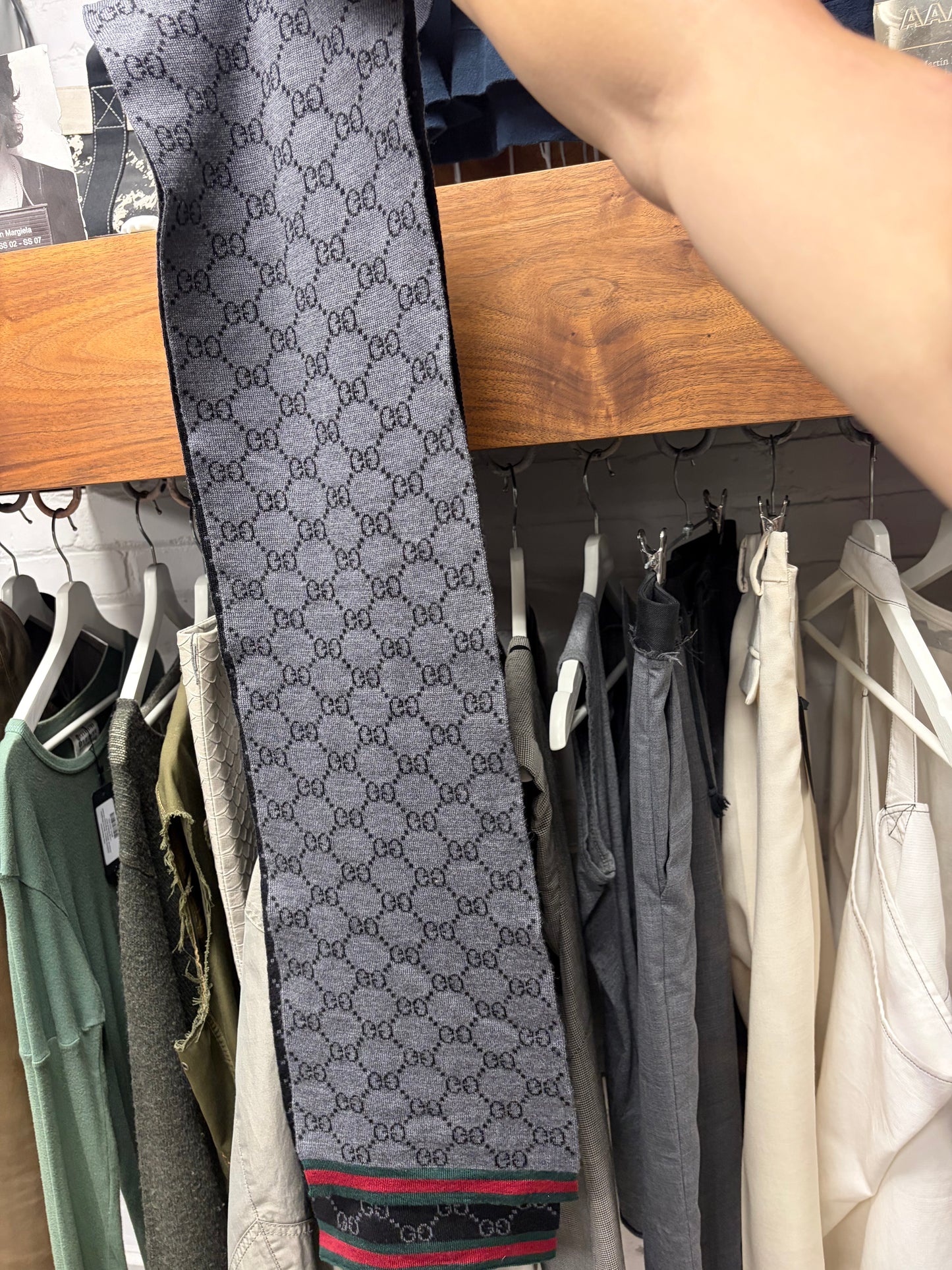 Gucci ‘Guccisima’ Black/Grey Double Sided Monogram Wool Scarf