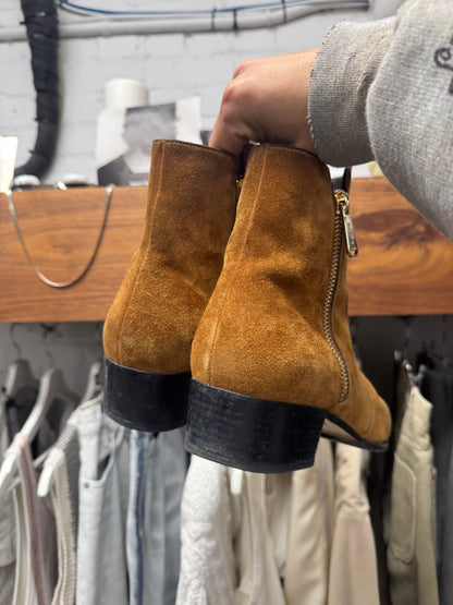 Balmain ‘Anthos’ Suede Double Side Zip Brown Pointed Toe Boots