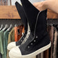 2024 Rick Owens Laceless High Tongue ‘Hollywood’ Black Canvas Sneakers
