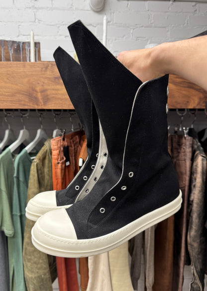 2024 Rick Owens Laceless High Tongue ‘Hollywood’ Black Canvas Sneakers