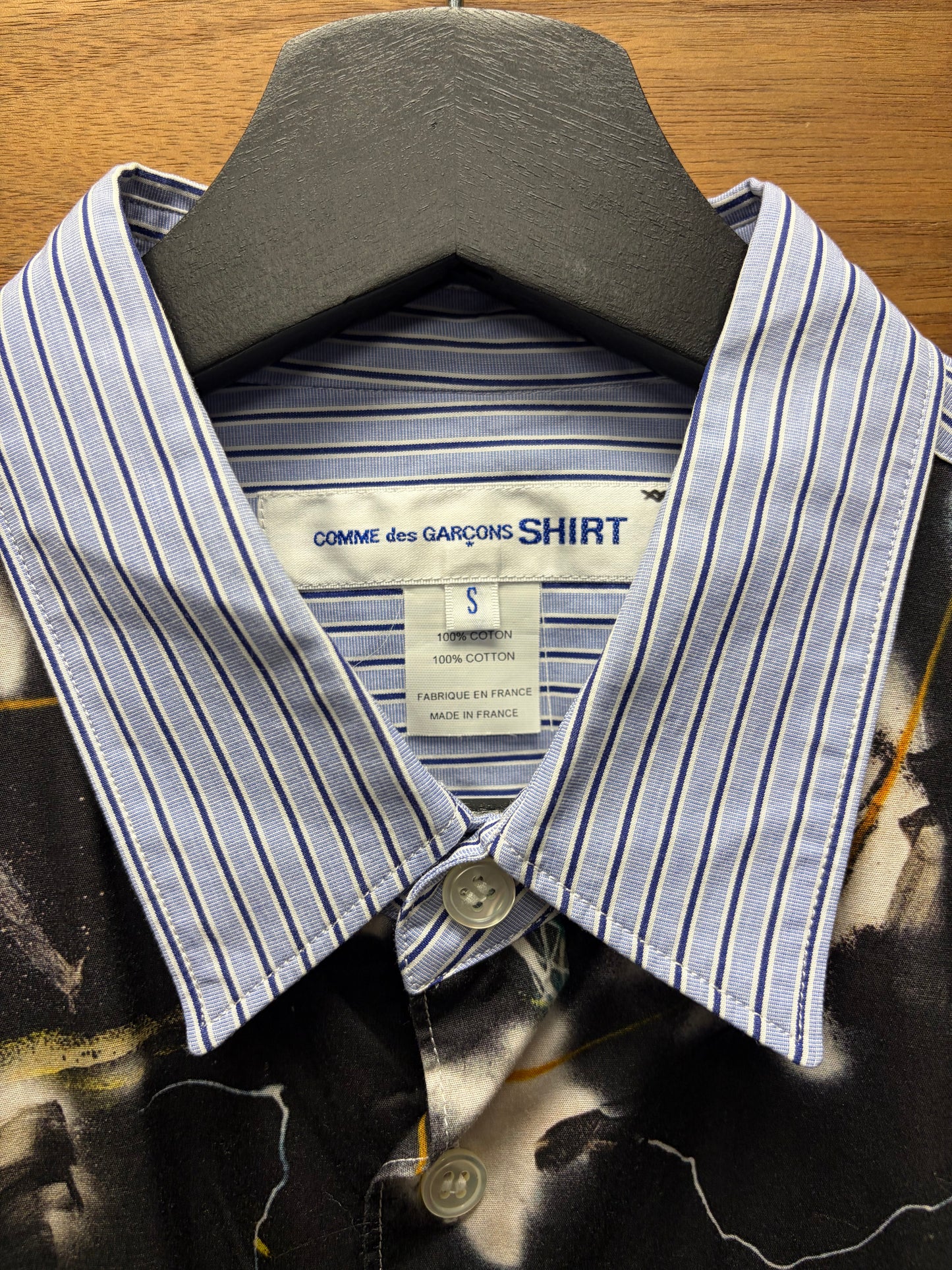 Comme Des Garçons Shirt x Futura2000 Graphic/Pinstripe Blue Button Up Shirt