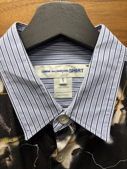 Comme Des Garçons Shirt x Futura2000 Graphic/Pinstripe Blue Button Up Shirt