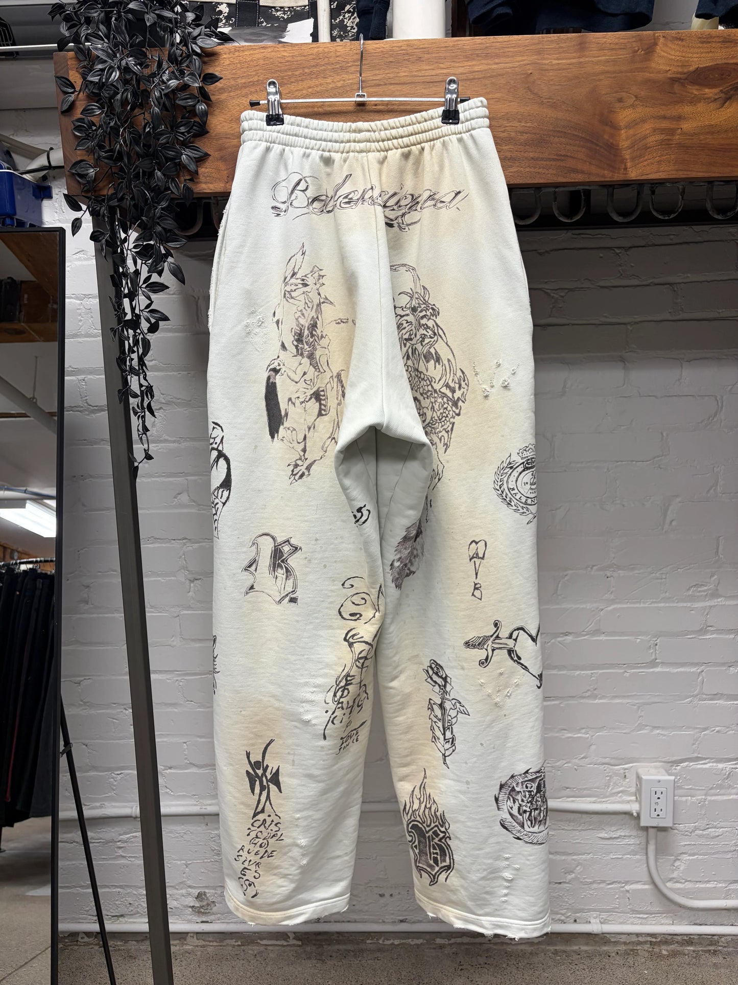 SS2024 Balenciaga ‘Tattoo’ Baggy Wide Cut Distressed Sweat Pants
