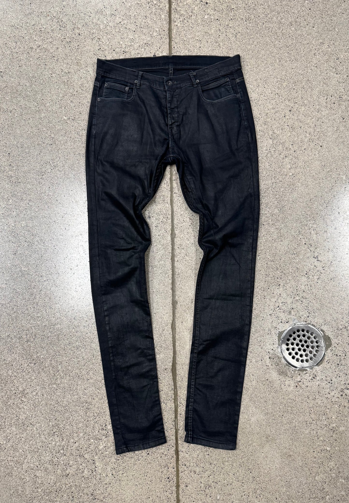 Rick Owens ‘Detroit Cut’ Waxed Black Denim