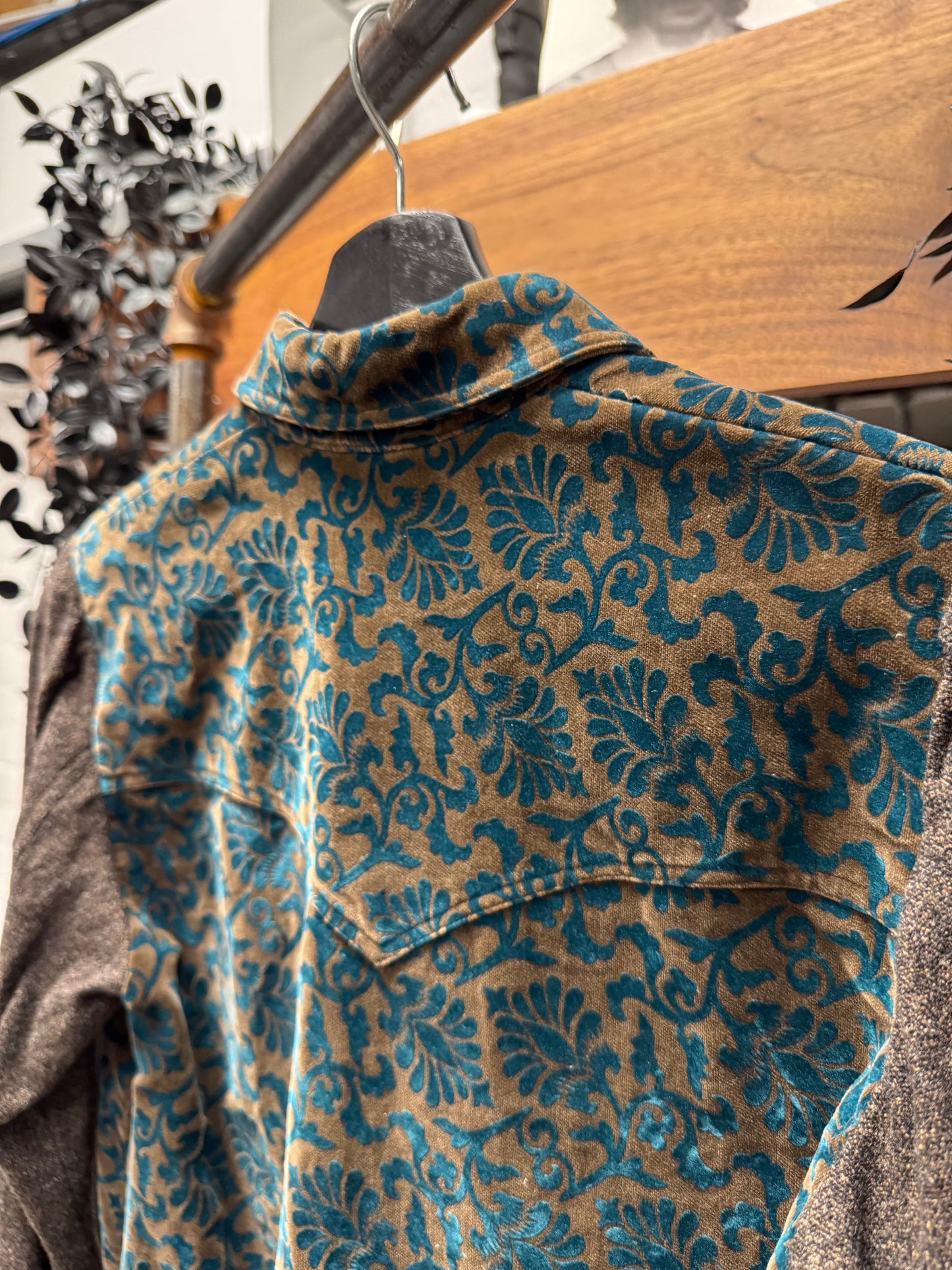 AW1997 Undercover Velour ‘Floral Pattern’ Diamond Snap Distressed Wool Shirt