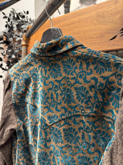 AW1997 Undercover Velour ‘Floral Pattern’ Diamond Snap Distressed Wool Shirt