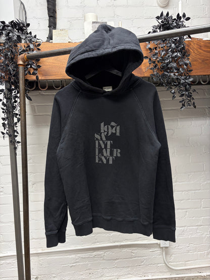 2018 Saint Laurent ‘1974’ Stacked Logo Black Pullover Hoodie
