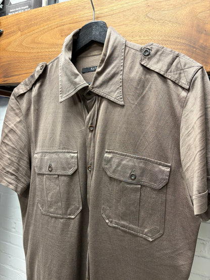 Gucci by Frida Giannini ‘Glossy Cotton’ Brown Military Inspired Button Up Shirt