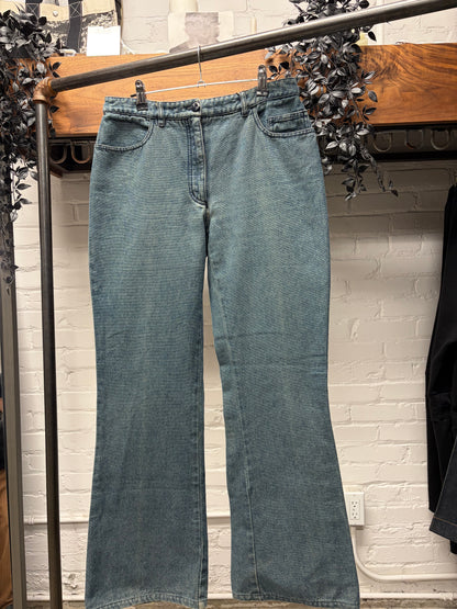 SS2001 Chanel Rhinestone Logo Flared Leg Denim